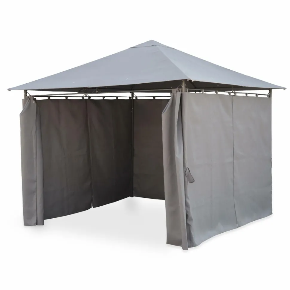 SWEEEK - Tonnelle 3x3 m - elusa - toile grise - pergola avec rideaux. Tente de jardin. Barnum. Chapiteau. Réception
