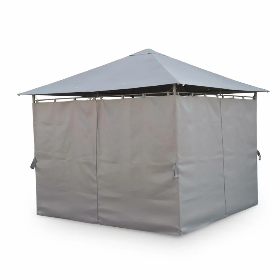 SWEEEK - Tonnelle 3x3 m - elusa - toile grise - pergola avec rideaux. Tente de jardin. Barnum. Chapiteau. Réception
