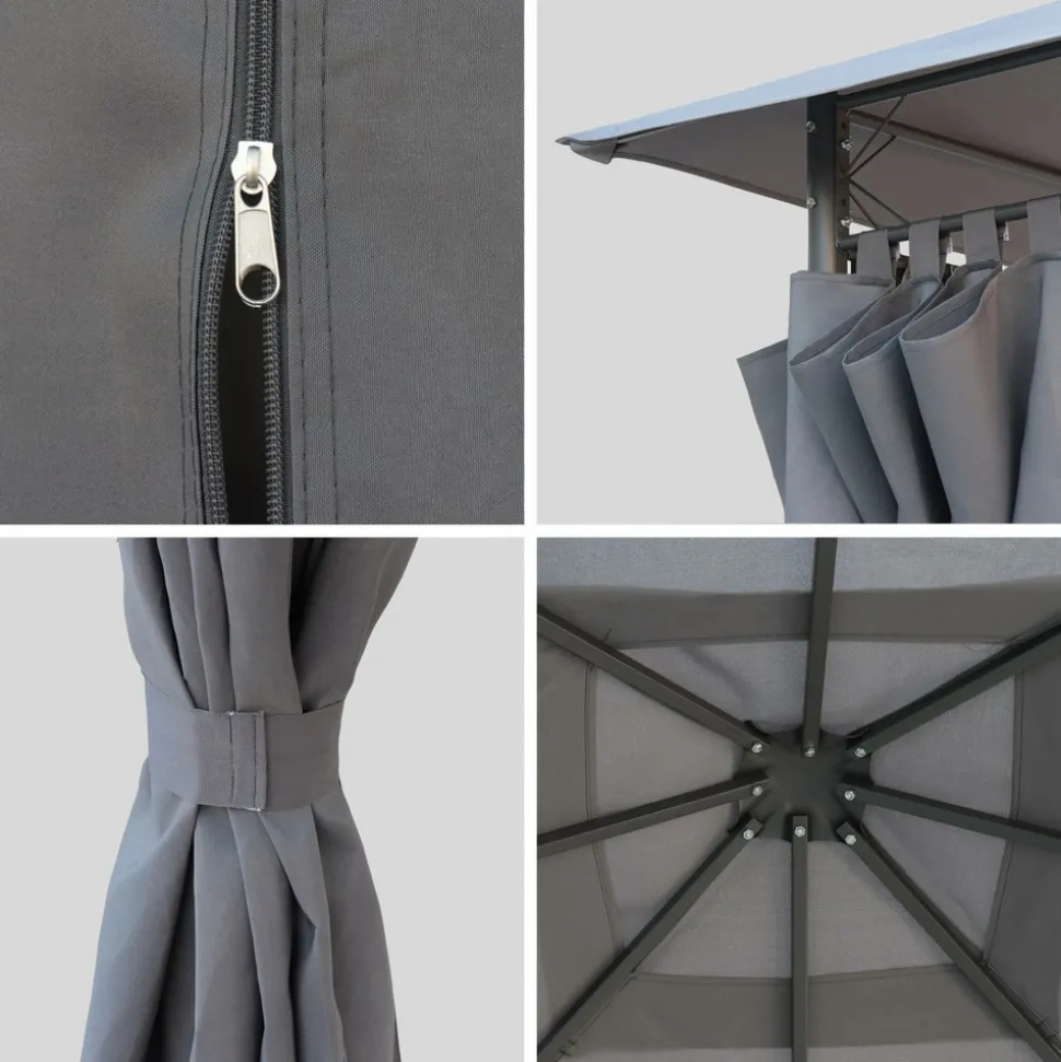 SWEEEK - Tonnelle 3x3 m - elusa - toile grise - pergola avec rideaux. Tente de jardin. Barnum. Chapiteau. Réception