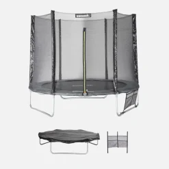 SWEEEK - Trampoline 250 cm. Gris. Avec filet de protection. Bâche. Filet pour chaussures. Kit d鈥檃ncrage
