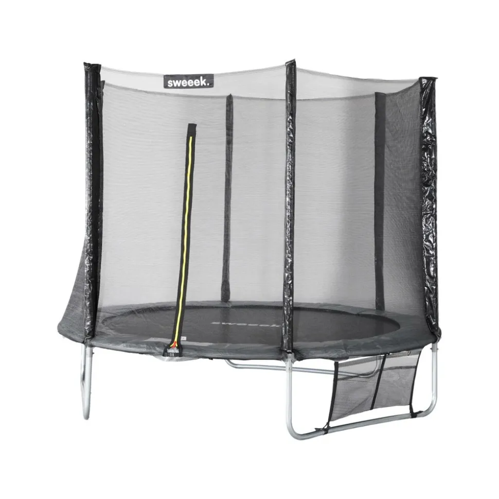 SWEEEK - Trampoline 250 cm. Gris. Avec filet de protection. Bâche. Filet pour chaussures. Kit d鈥檃ncrage