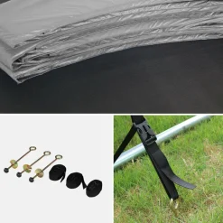 SWEEEK - Trampoline 250 cm. Gris. Avec filet de protection. Bâche. Filet pour chaussures. Kit d鈥檃ncrage