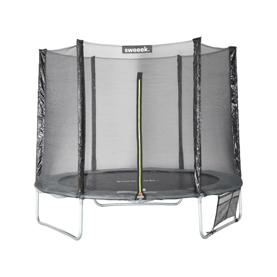 SWEEEK - Trampoline 250 cm. Gris. Avec filet de protection. Bâche. Filet pour chaussures. Kit d鈥檃ncrage