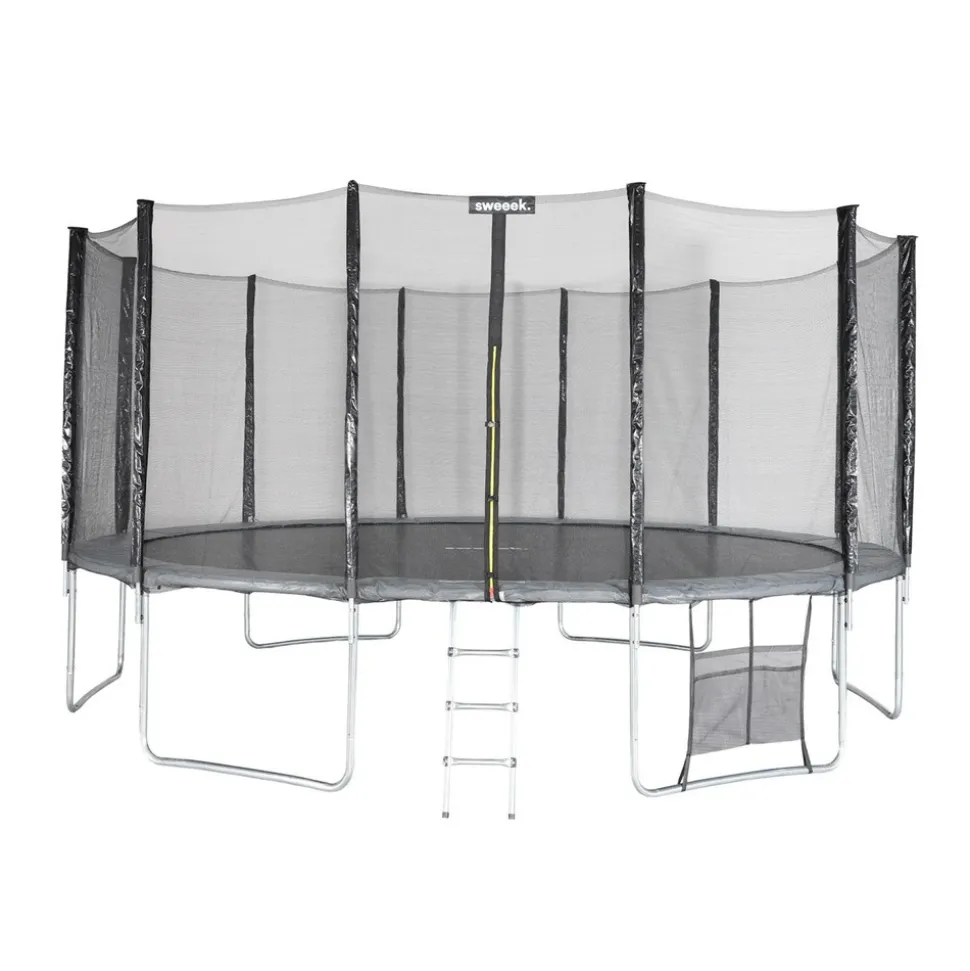 SWEEEK - Trampoline 490cm gris avec filet de protection. Échelle. Bâche. Filet pour chaussures. Kit d'ancrage