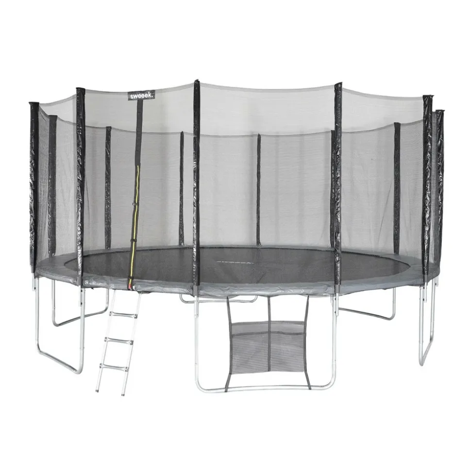 SWEEEK - Trampoline 490cm gris avec filet de protection. Échelle. Bâche. Filet pour chaussures. Kit d'ancrage