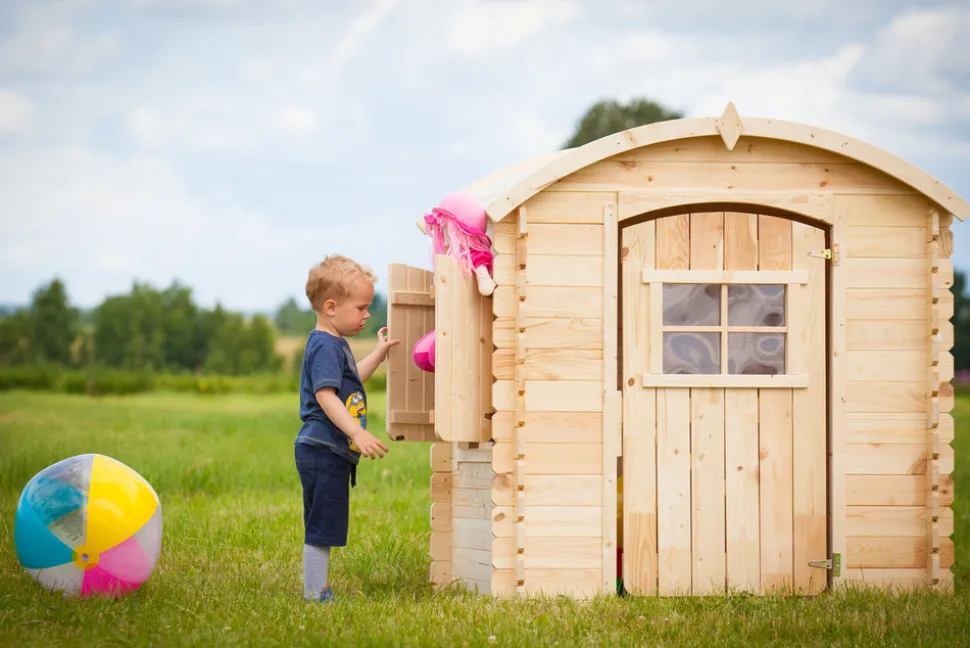 TIMBELA - Maison en bois pour enfants - 1.1m2 - 112 x 146 cm - avec plancher - M505