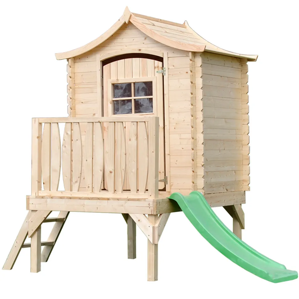 TIMBELA - Maisonnette en bois avec toboggan 1.1 m2 - 175 x 146 x h212 cm - maison jardin enfant exterieur bois - M550A