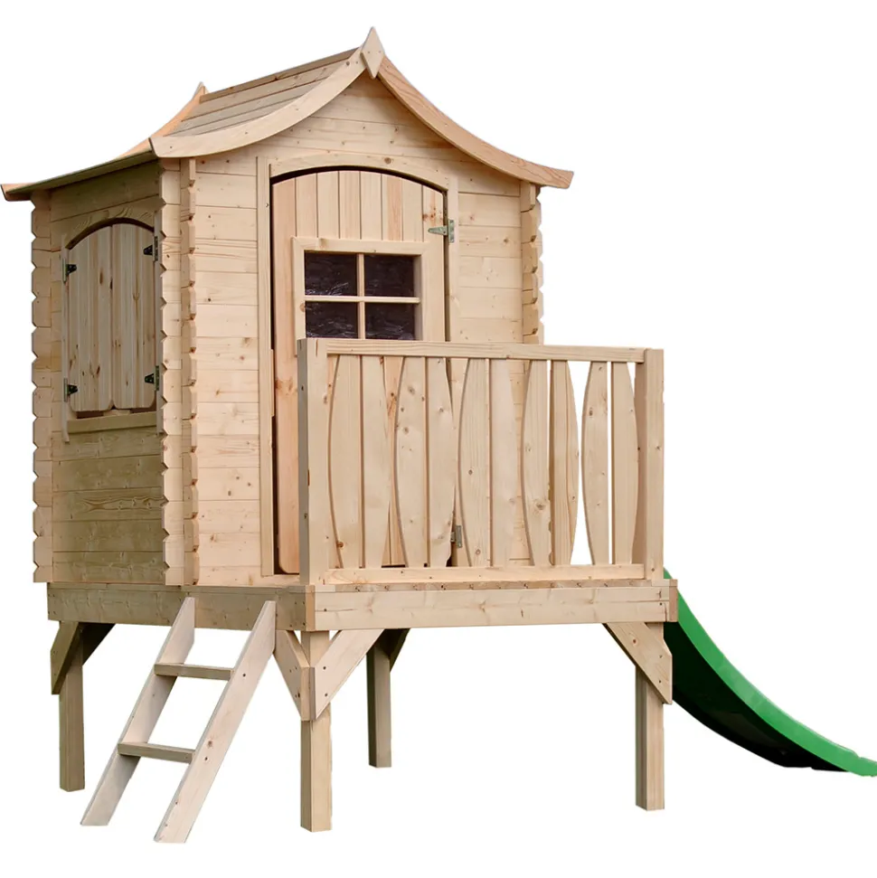 TIMBELA - Maisonnette en bois avec toboggan 1.1 m2 - 175 x 146 x h212 cm - maison jardin enfant exterieur bois - M550A