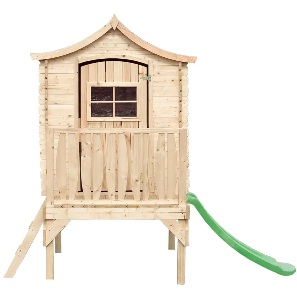 TIMBELA - Maisonnette en bois avec toboggan 1.1 m2 - 175 x 146 x h212 cm - maison jardin enfant exterieur bois - M550A