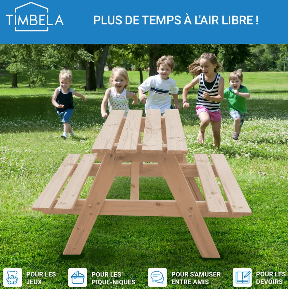 TIMBELA - Table enfant en bois – table et chaise enfant - 90x90xh50 cm - M018-1