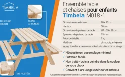TIMBELA - Table enfant en bois – table et chaise enfant - 90x90xh50 cm - M018-1