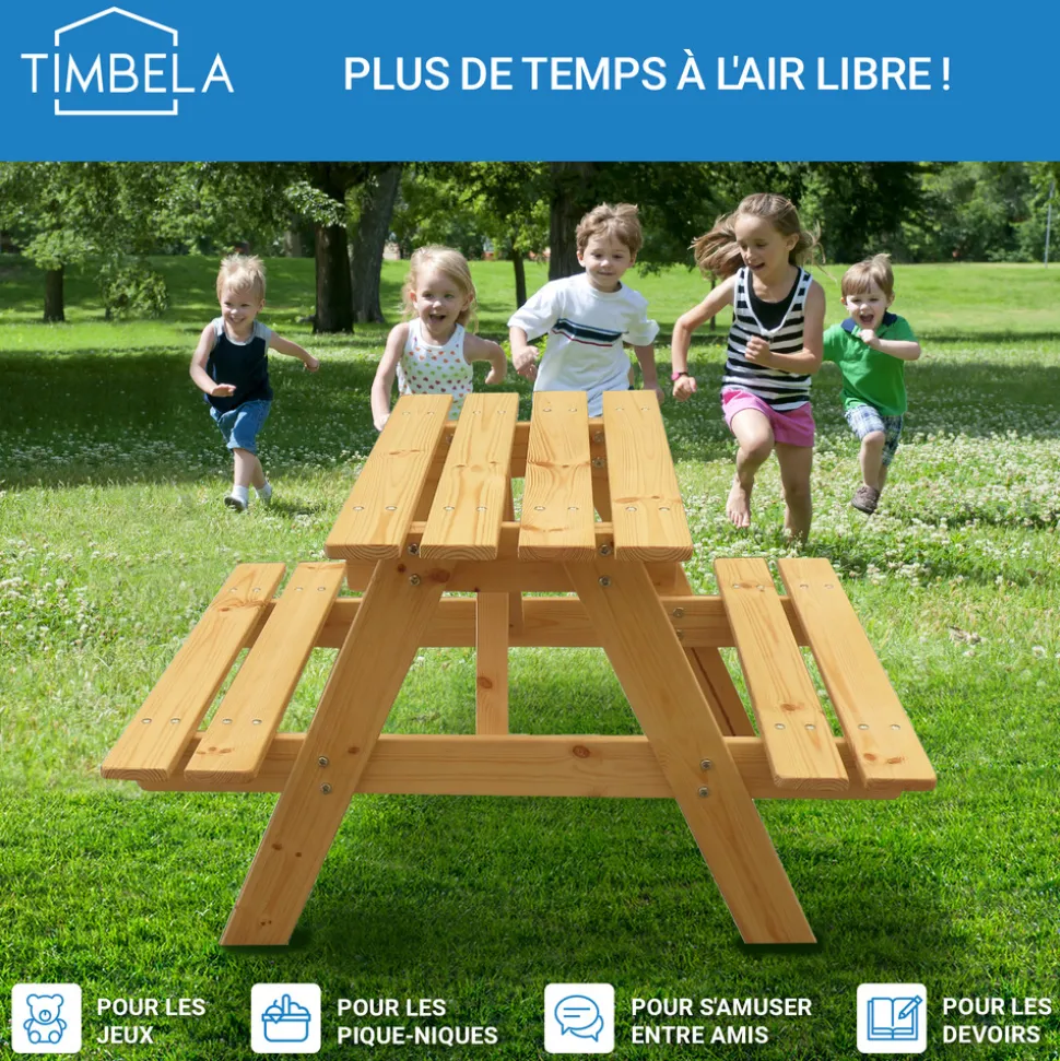 TIMBELA - Table enfant en bois – table et chaise enfant - 81x60xh50 cm - m012-1