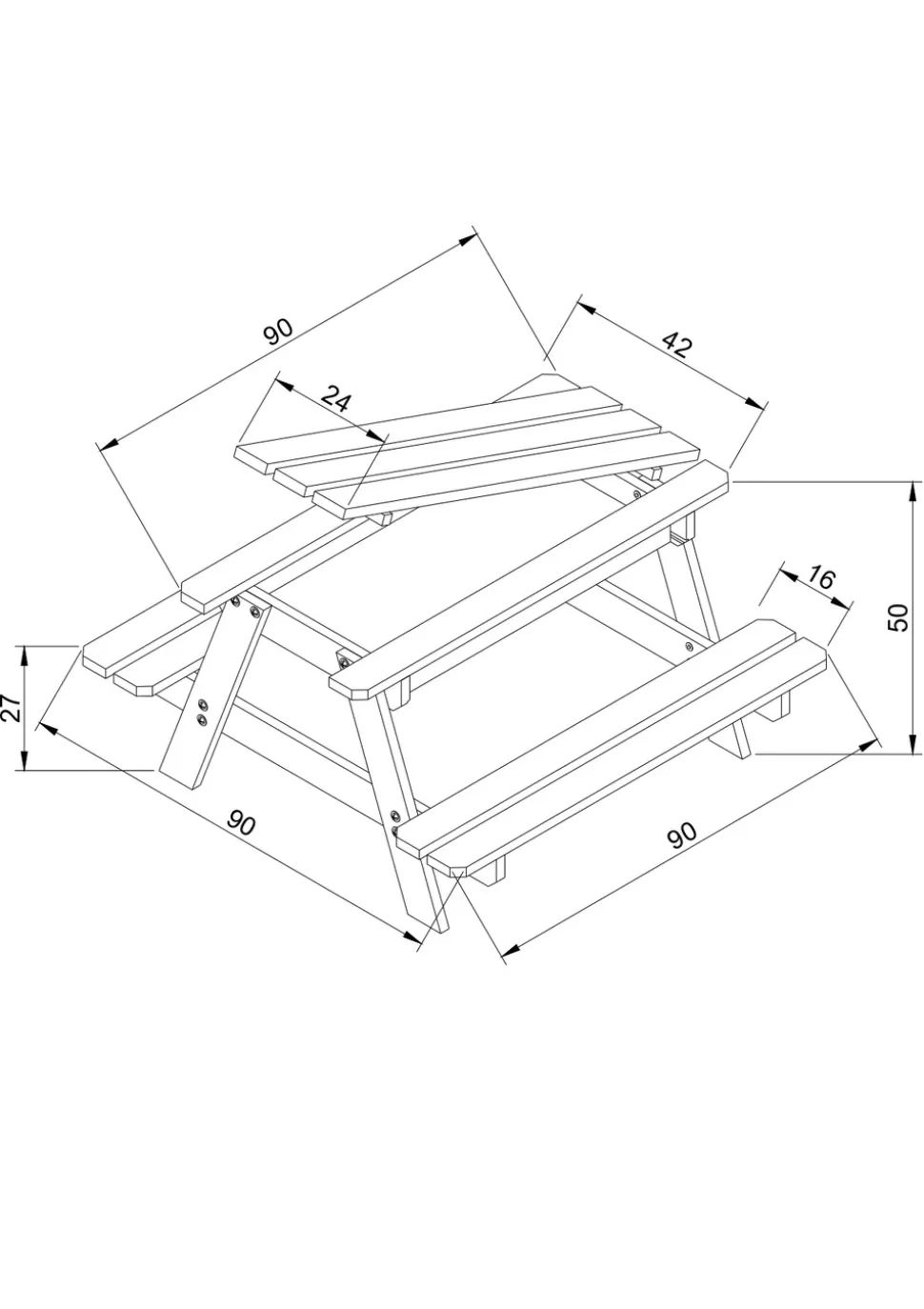 TIMBELA - Table enfant pour le jardin - table et chaise enfant avec boite de rangement -90x90xh50 cm - m010-1