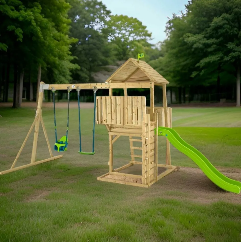 TP TOYS - Aire de jeux en bois avec glissière et portique kingswood