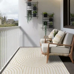 UNAMOURDETAPIS - Tapis extérieur, kilim reversible 120x170 bc reversible jaune et crème