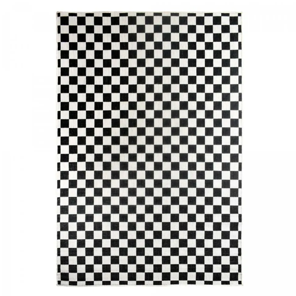 UNAMOURDETAPIS - Tapis extérieur, kilim reversible 200x290 motif damier lyn2 x reversible noir et blanc