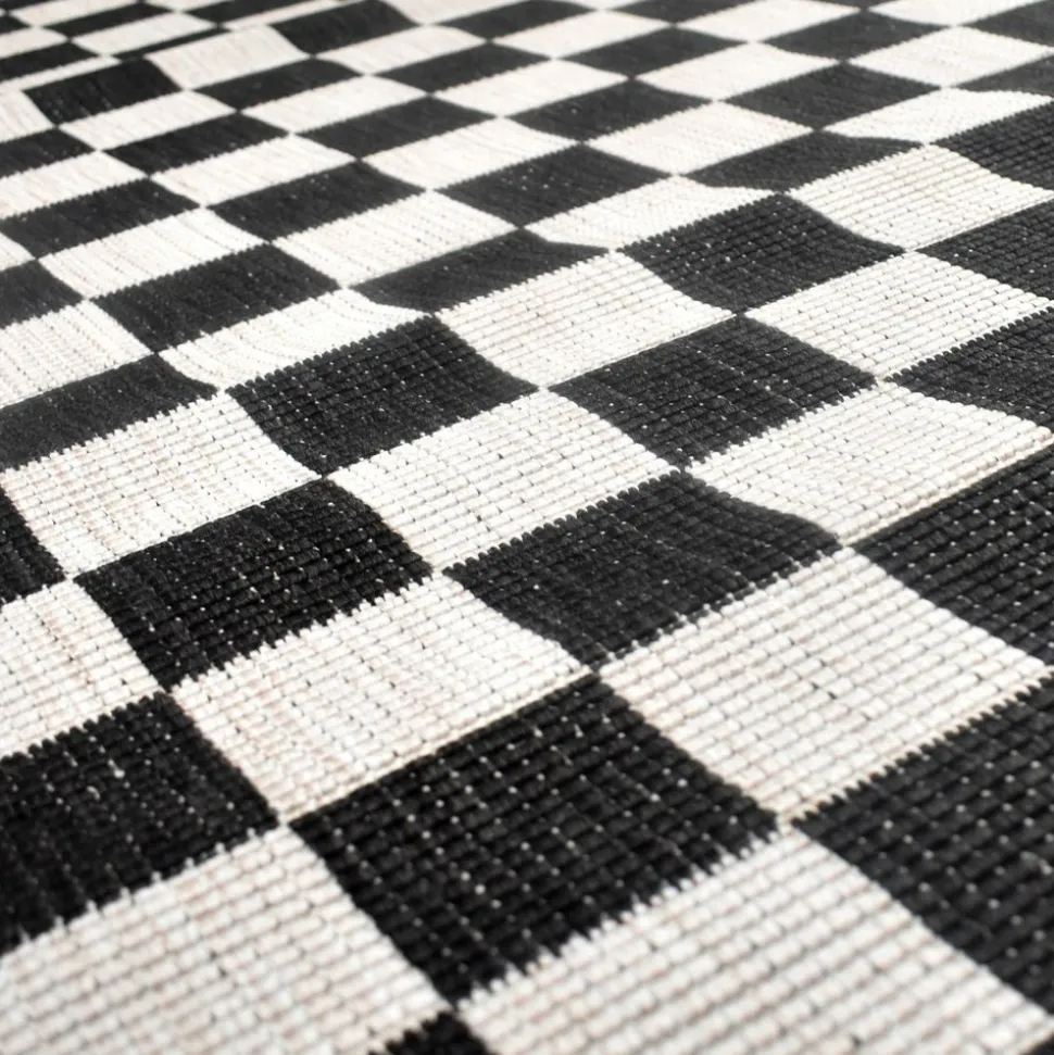 UNAMOURDETAPIS - Tapis extérieur, kilim reversible 200x290 motif damier lyn2 x reversible noir et blanc