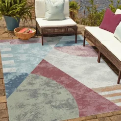 UNAMOURDETAPIS - Tapis extérieur 120x160 tissé kilim bleu et orange soyeux d