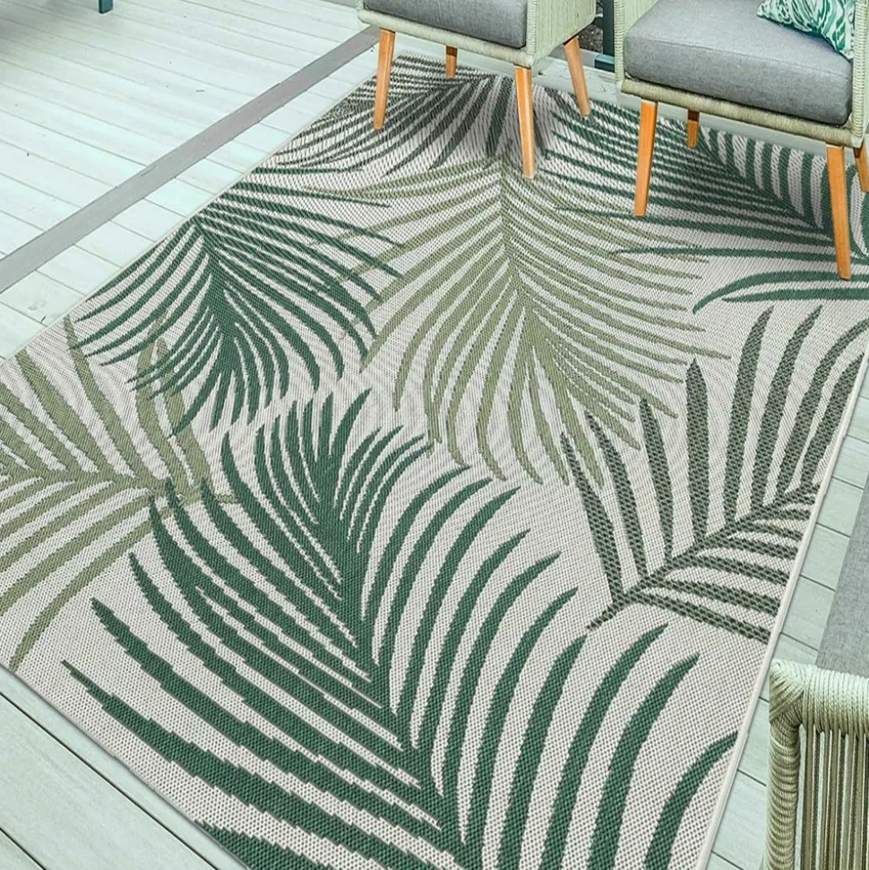 UNAMOURDETAPIS - Tapis extérieur 160x220 tissé kilim vert et vert clair greenleaf