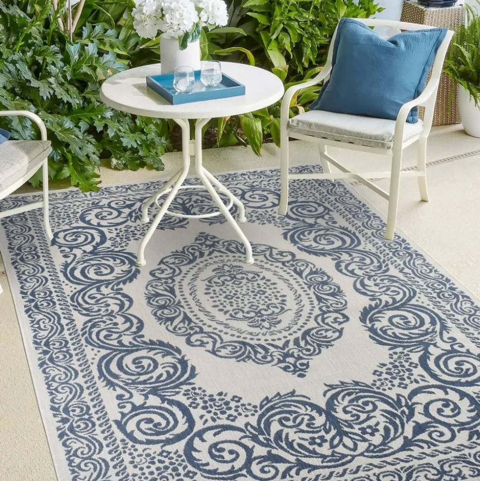 UNAMOURDETAPIS - Tapis extérieur, kilim reversible 200x290 ar reversible bleu et blanc