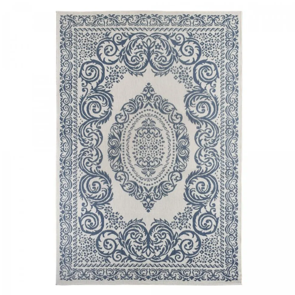 UNAMOURDETAPIS - Tapis extérieur, kilim reversible 200x290 ar reversible bleu et blanc
