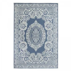 UNAMOURDETAPIS - Tapis extérieur, kilim reversible 200x290 ar reversible bleu et blanc