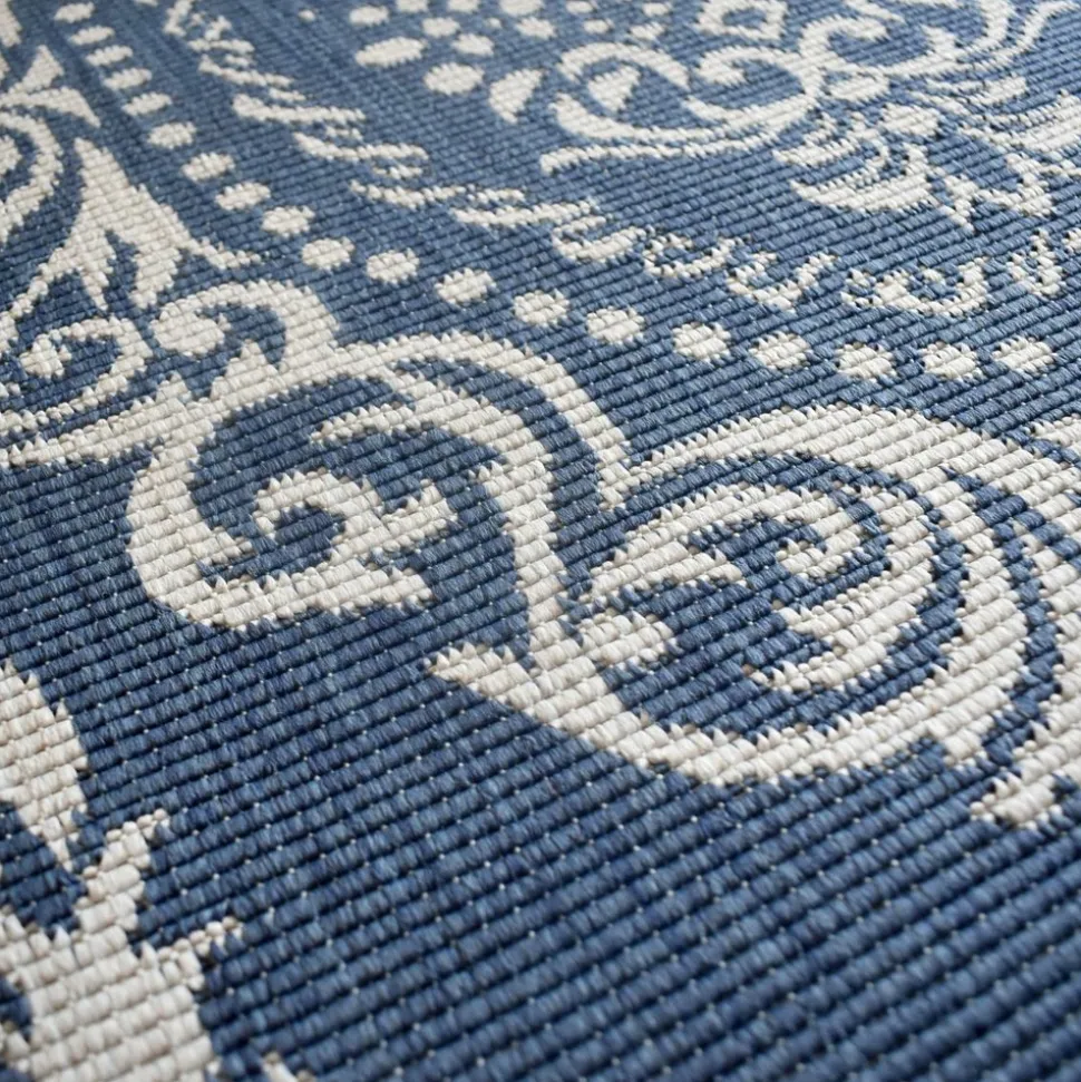 UNAMOURDETAPIS - Tapis extérieur, kilim reversible 200x290 ar reversible bleu et blanc
