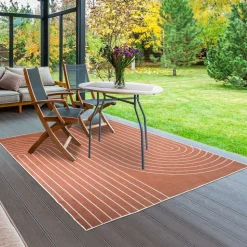 UNAMOURDETAPIS - Tapis extérieur, kilim reversible 240x340 lyn2 v reversible terracota et crème