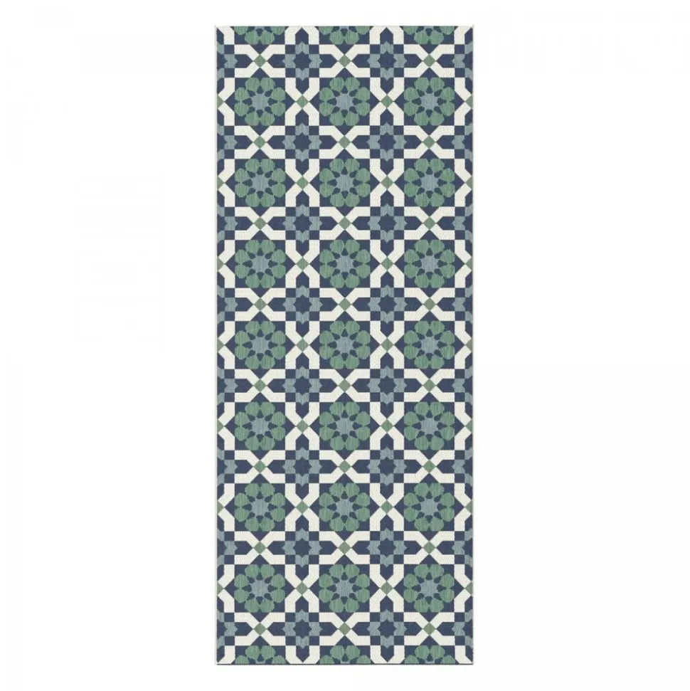UNAMOURDETAPIS - Tapis extérieur 80x200 tissé kilim vert et bleu casada 14