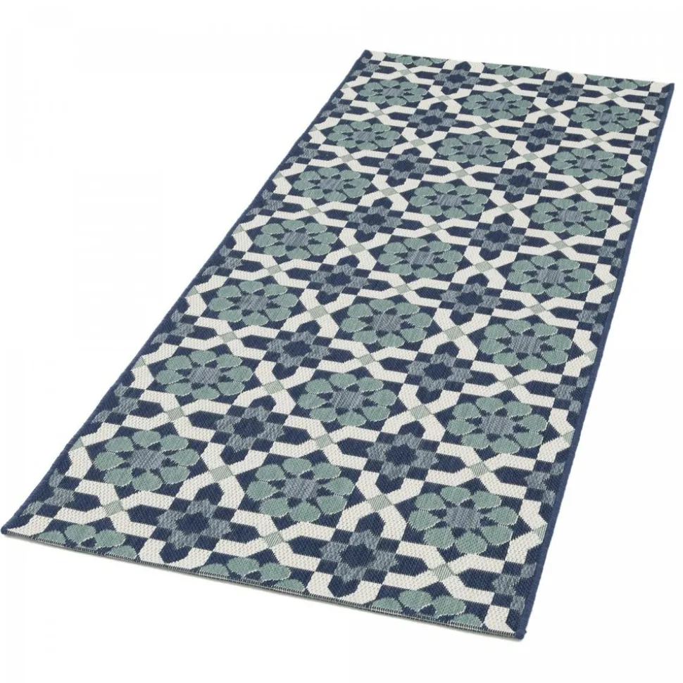 UNAMOURDETAPIS - Tapis extérieur 80x200 tissé kilim vert et bleu casada 14