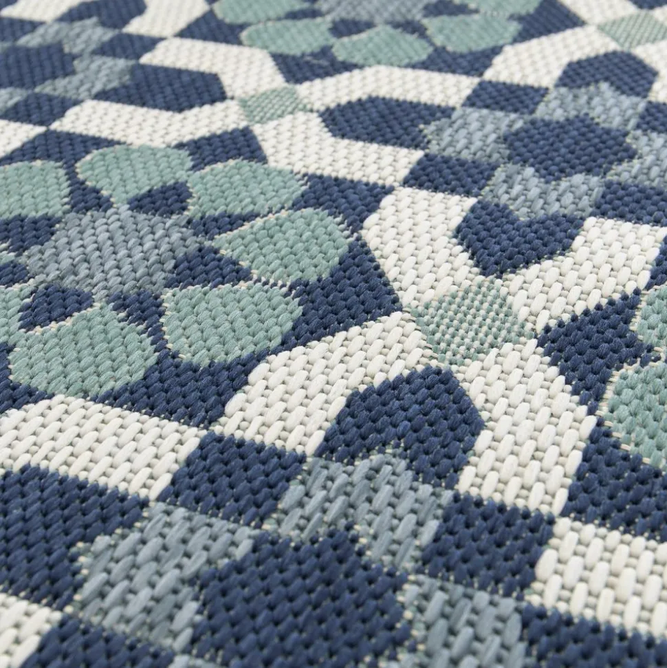 UNAMOURDETAPIS - Tapis extérieur 80x200 tissé kilim vert et bleu casada 14
