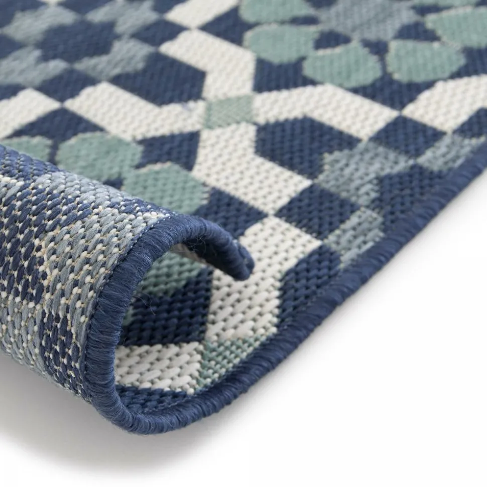 UNAMOURDETAPIS - Tapis extérieur 80x200 tissé kilim vert et bleu casada 14