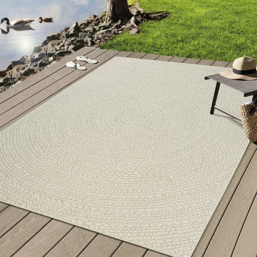 UNAMOURDETAPIS - Tapis extérieur intérieur 140x200 lyn13 rezy aspect jute motif rond ton sur ton