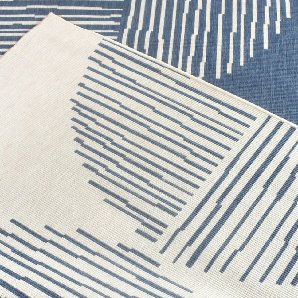 UNAMOURDETAPIS - Tapis extérieur, kilim reversible 120x170 lyn2 bl reversible bleu et crème