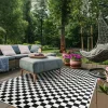 UNAMOURDETAPIS - Tapis extérieur, kilim reversible 160x230 motif damier lyn2 x reversible noir et blanc