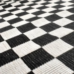 UNAMOURDETAPIS - Tapis extérieur, kilim reversible 160x230 motif damier lyn2 x reversible noir et blanc