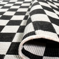 UNAMOURDETAPIS - Tapis extérieur, kilim reversible 160x230 motif damier lyn2 x reversible noir et blanc