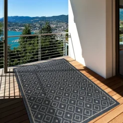UNAMOURDETAPIS - Tapis extérieur 120x170 tissé kilim bleu babta