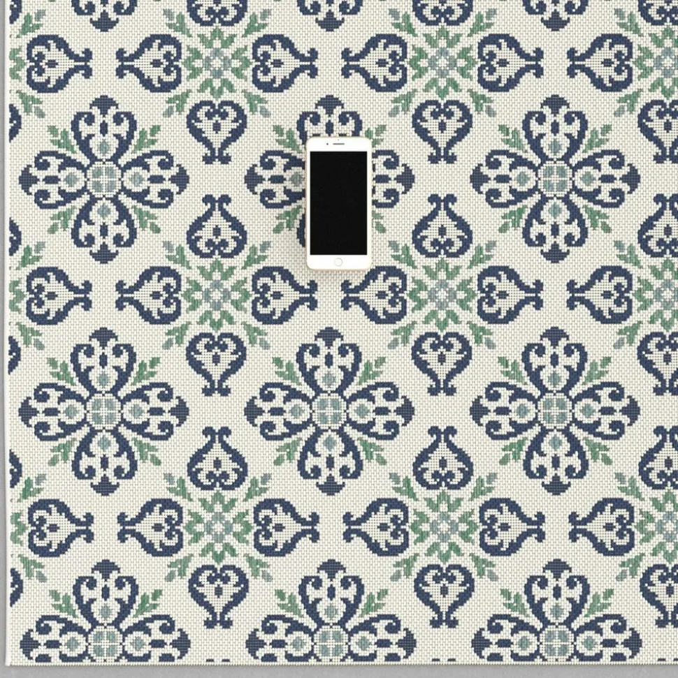 UNAMOURDETAPIS - Tapis extérieur 200x290 tissé kilim vert et bleu casada 7