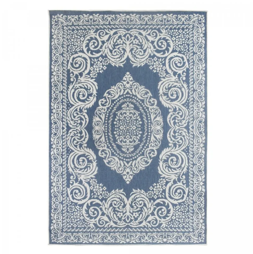 UNAMOURDETAPIS - Tapis extérieur, kilim reversible 200x290 lyn2 o reversible bleu et blanc