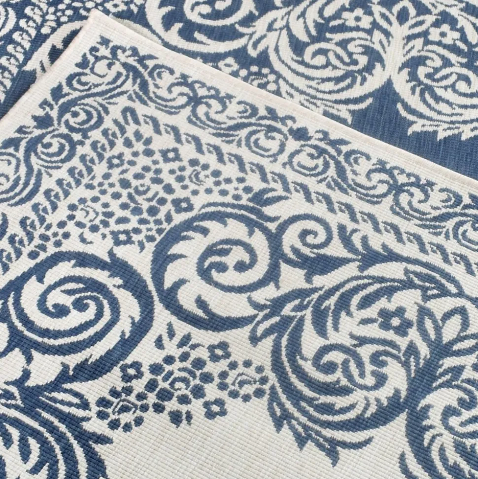 UNAMOURDETAPIS - Tapis extérieur, kilim reversible 200x290 lyn2 o reversible bleu et blanc