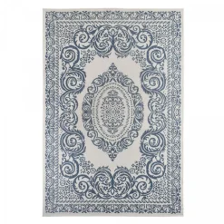 UNAMOURDETAPIS - Tapis extérieur, kilim reversible 200x290 lyn2 o reversible bleu et blanc