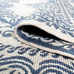 UNAMOURDETAPIS - Tapis extérieur, kilim reversible 200x290 lyn2 o reversible bleu et blanc
