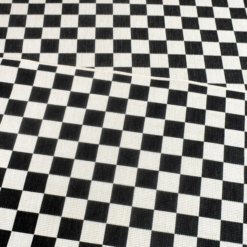 UNAMOURDETAPIS - Tapis extérieur, kilim reversible 120x170 motif damier a reversible noir et blanc