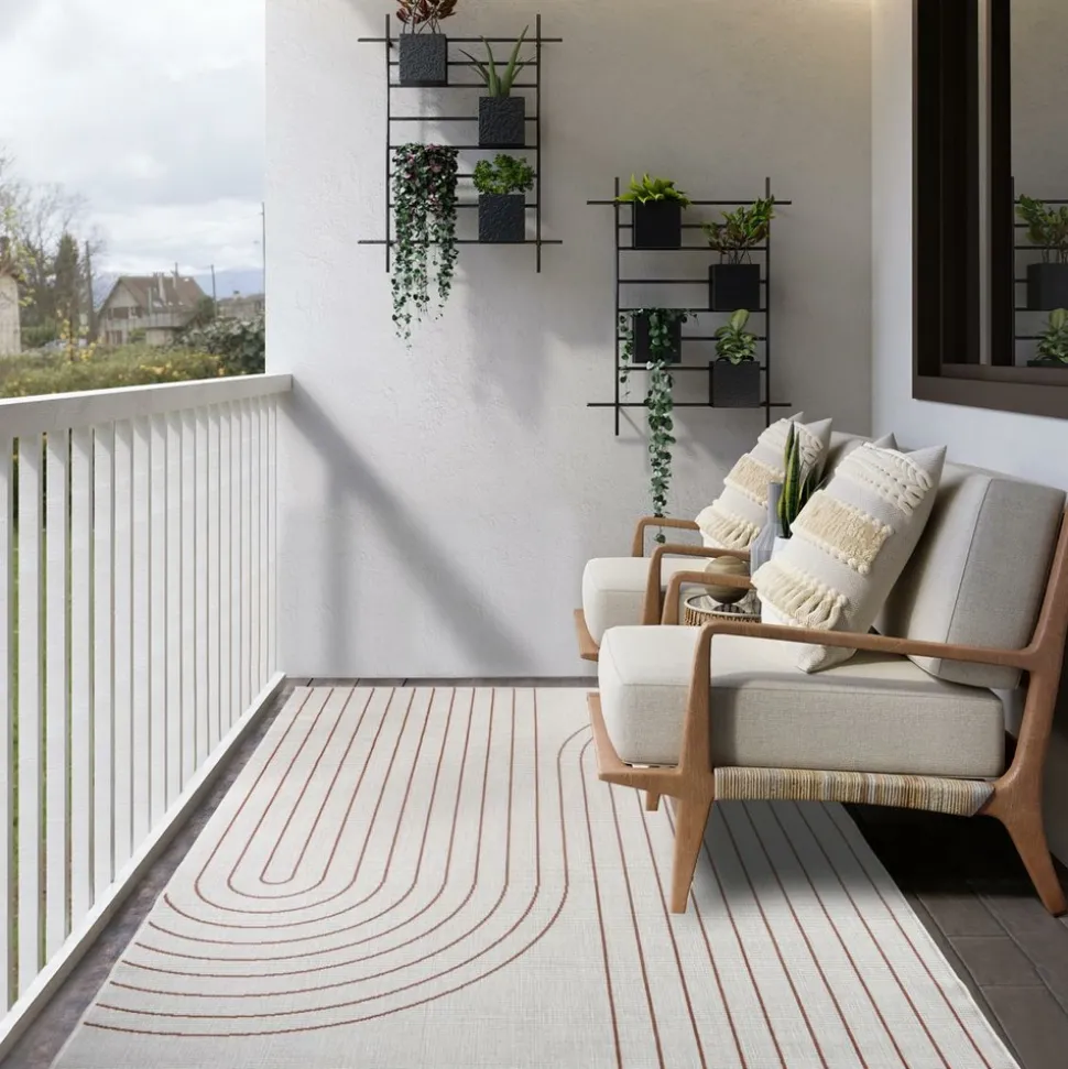 UNAMOURDETAPIS - Tapis extérieur, kilim reversible 240x340 an reversible terracota et crème