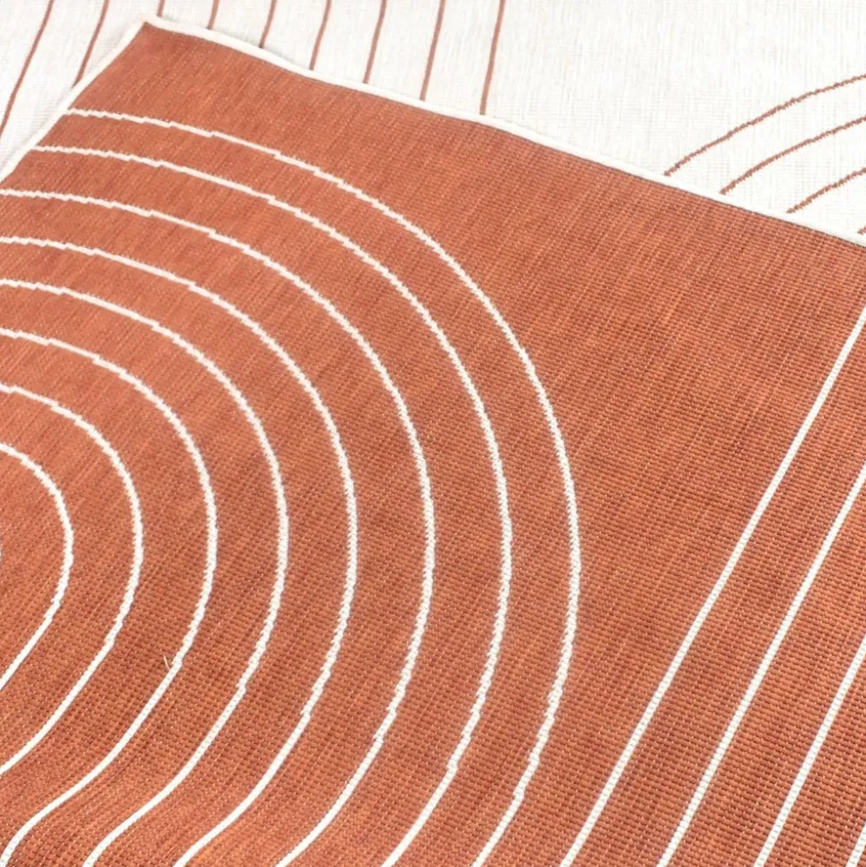 UNAMOURDETAPIS - Tapis extérieur, kilim reversible 240x340 an reversible terracota et crème