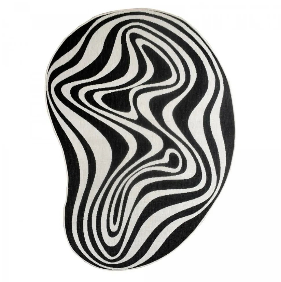 UNAMOURDETAPIS - Tapis rond d'extérieur, kilim reversible 160x230 lyn2 w reversible noir et blanc