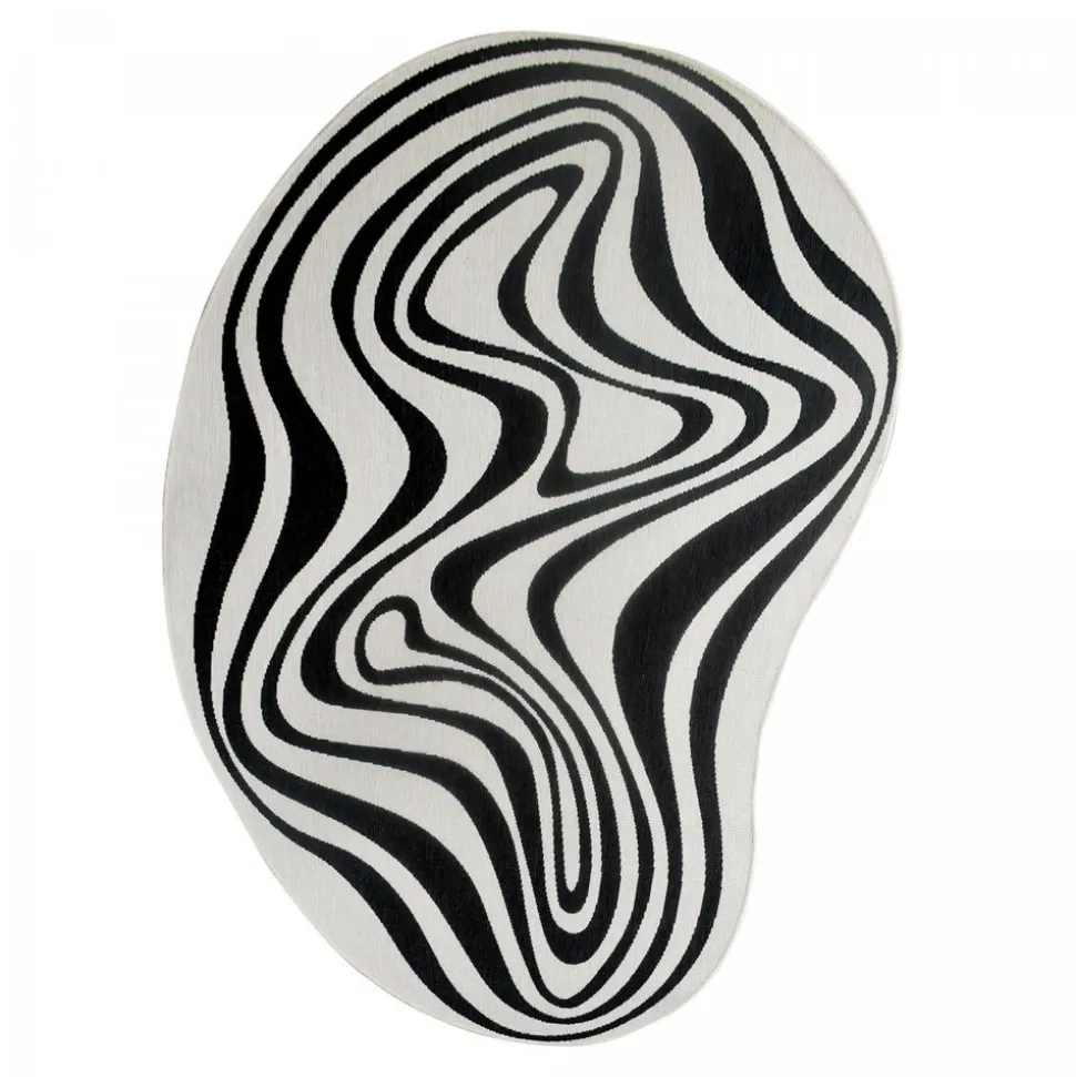 UNAMOURDETAPIS - Tapis rond d'extérieur, kilim reversible 160x230 lyn2 w reversible noir et blanc