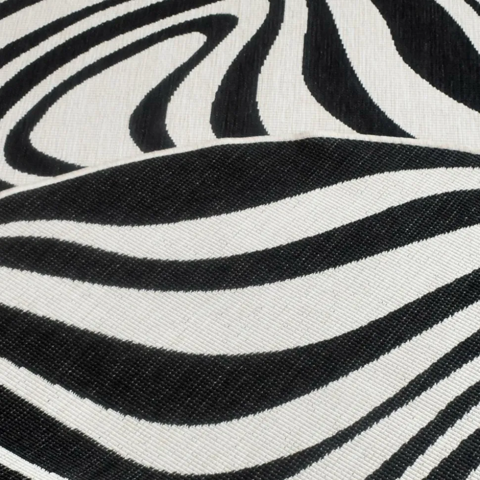 UNAMOURDETAPIS - Tapis rond d'extérieur, kilim reversible 160x230 lyn2 w reversible noir et blanc