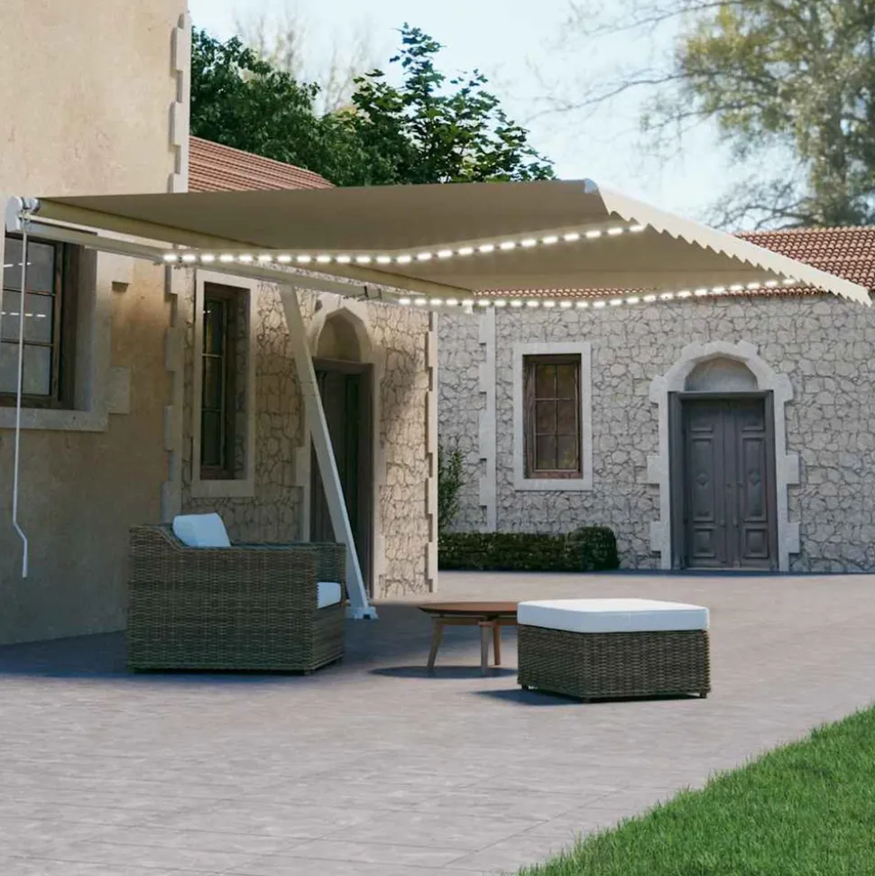 VIDAXL - Auvent automatique avec capteur de vent et led 600x300 cm crème